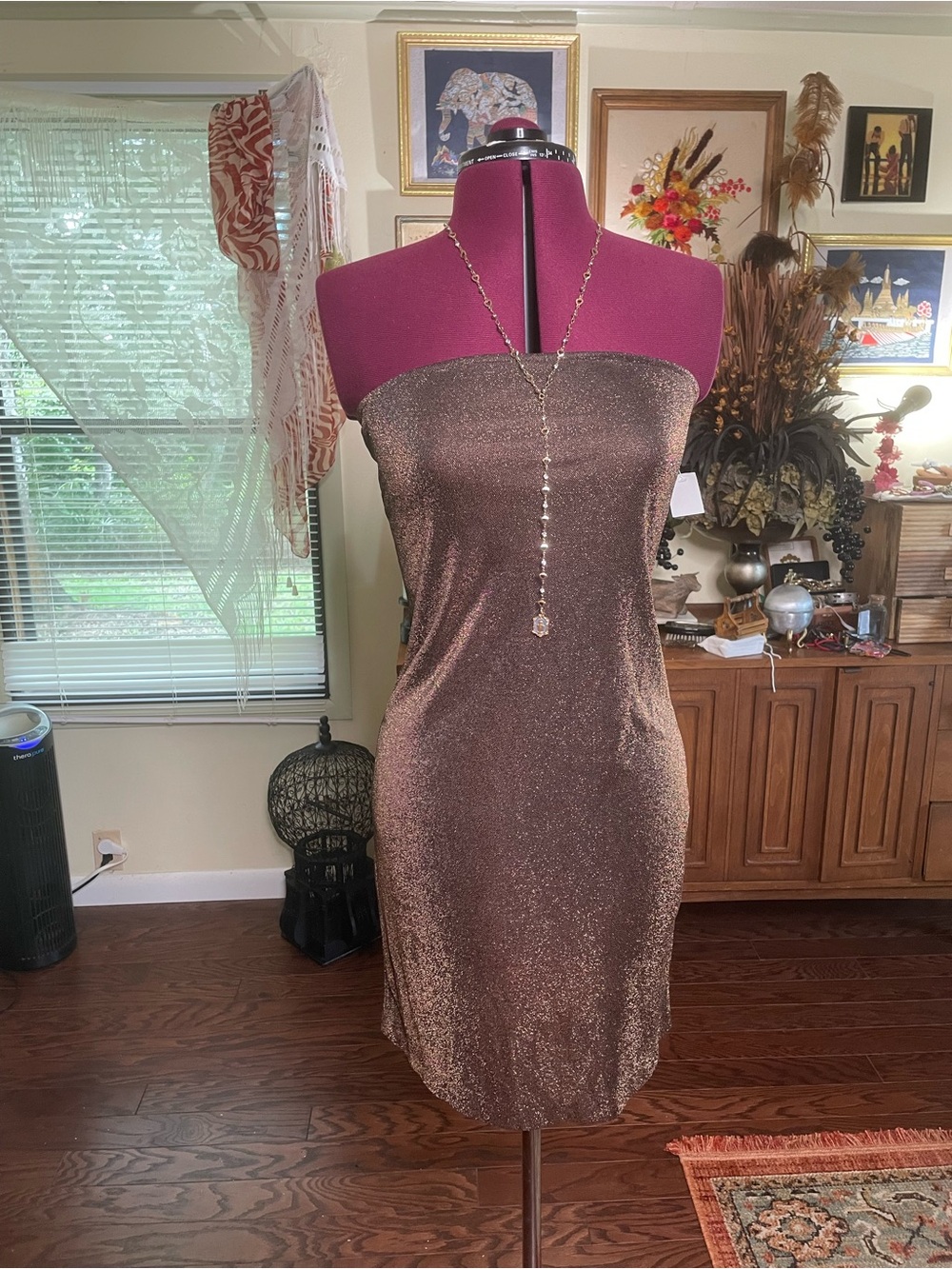 Vintage 90s bebe Metallic Bronze Strapless Bodycon Dress mini dress